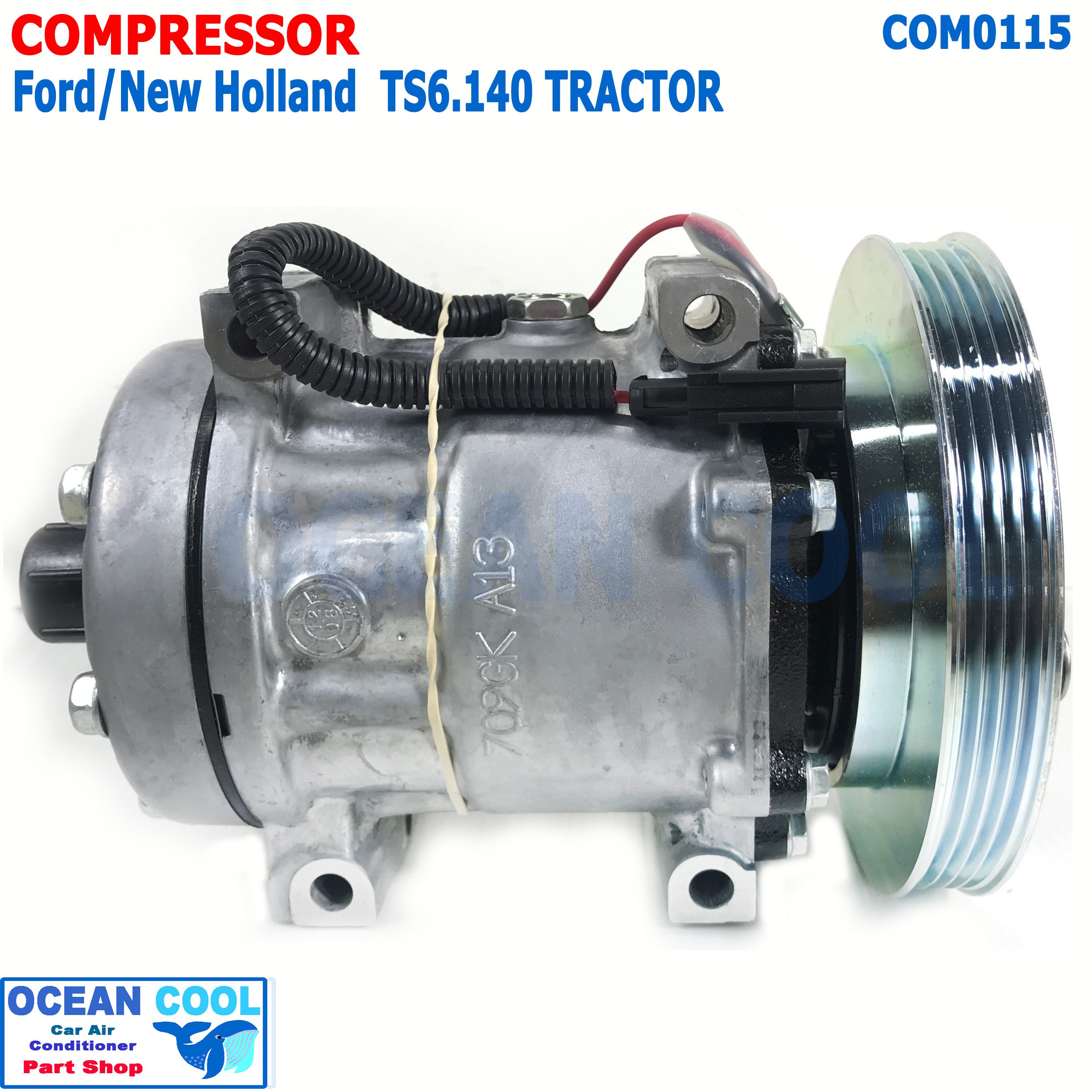 คอมเพรสเซอร์ รถแทรกเตอร์ นิวฮอลแลนด์ TS140 ซันเด้น แท้ U4105 COM0115 สายพาน 4PK Compressor For Tractor New Holland TS6.140 Sanden คอมแอร์รถยนต์ คอมแอร์ คอมเพลสเซอร์