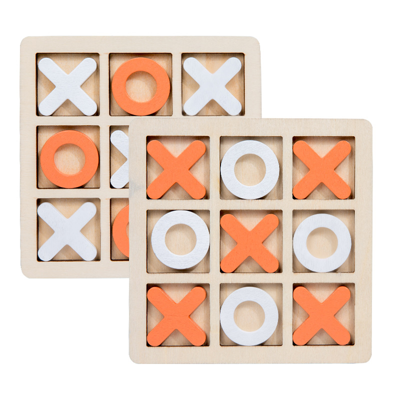 เกมOX โอเอกซ์ไม้สีขาว+ส้ม (Tic-tac-toe) size14x14cm