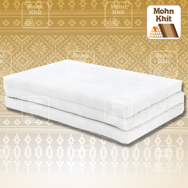 ที่นอนขิด 3 พับสีครีมผ้าขาวด้ายดิบ ขนาด 110x180x7Cm //Large 3 part mattresses Cotton, kapok