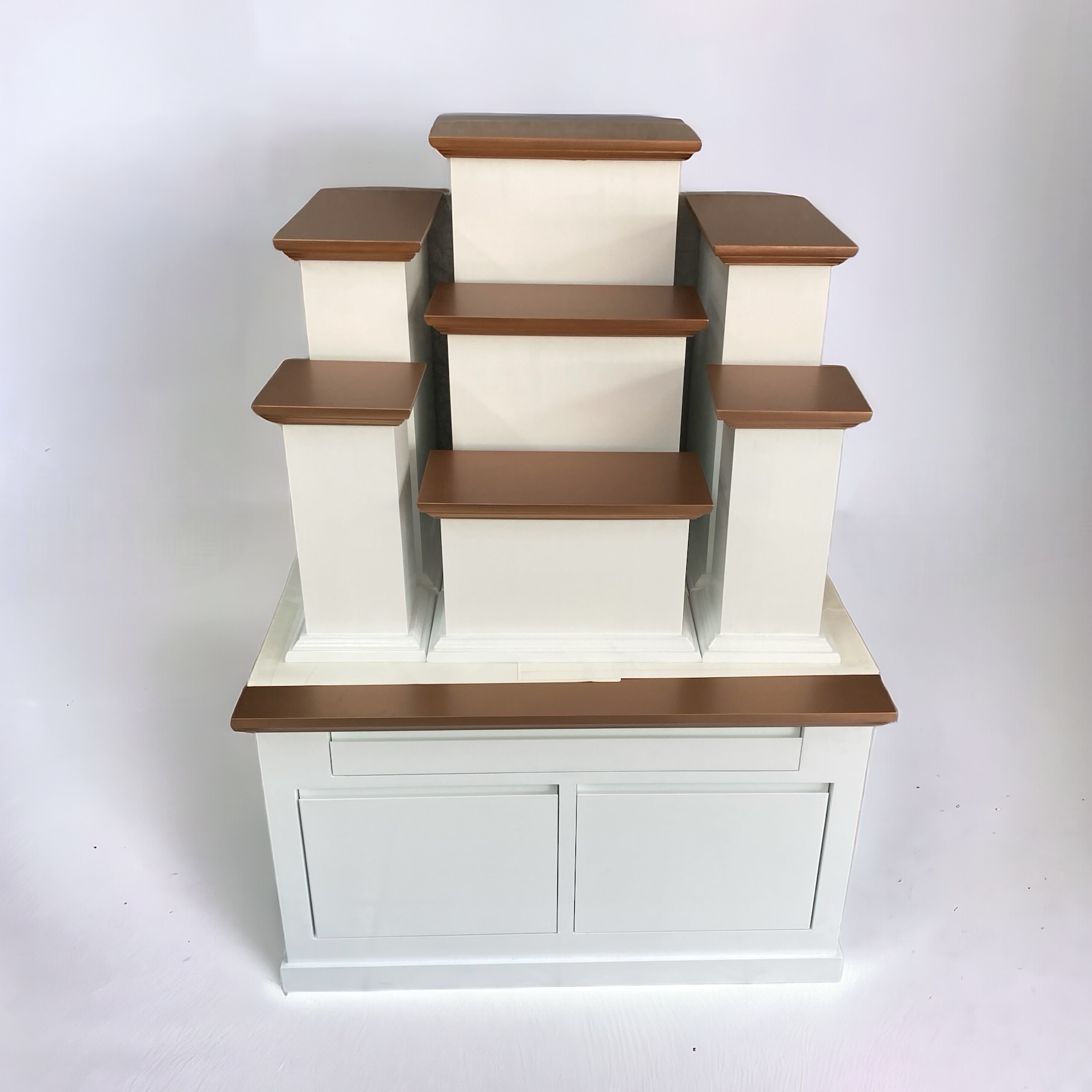 ตู้พระแบบสูงพร้อมแท่นโมเดิร์น หมู่ 7 หน้า 8 สีขาวท็อปพิงค์โกลด์