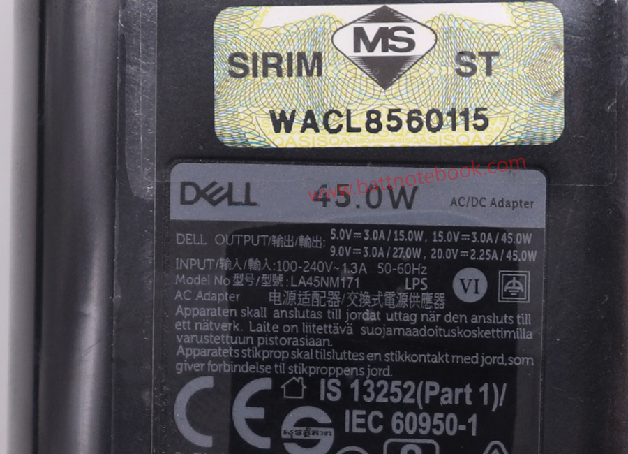 Adapter Notebook Dell XPS 9370 45W TYPE-C แท้ศูนย์ Dell สายชาร์จโน๊ตบุ๊ค Dell XPS 9370 หัว Type-c ตรงรุ่น ตรงสเปก รับประกันศูนย์ Dell Thailand ราคาถูก