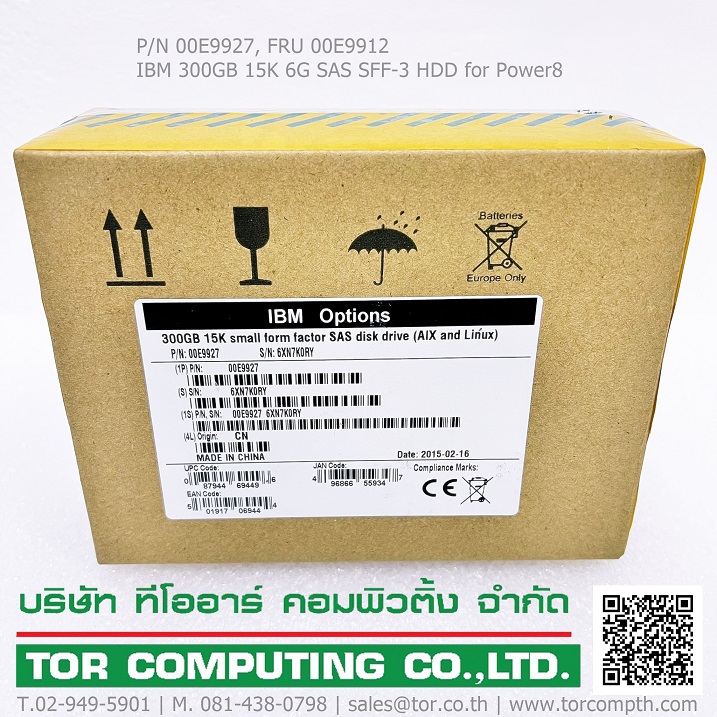 IBM 00E9927, 00E9912 [TorCompTH ขาย จำหน่าย ราคา] IBM 300GB 15K 6G SAS SFF-3 HDD for Power8 S822