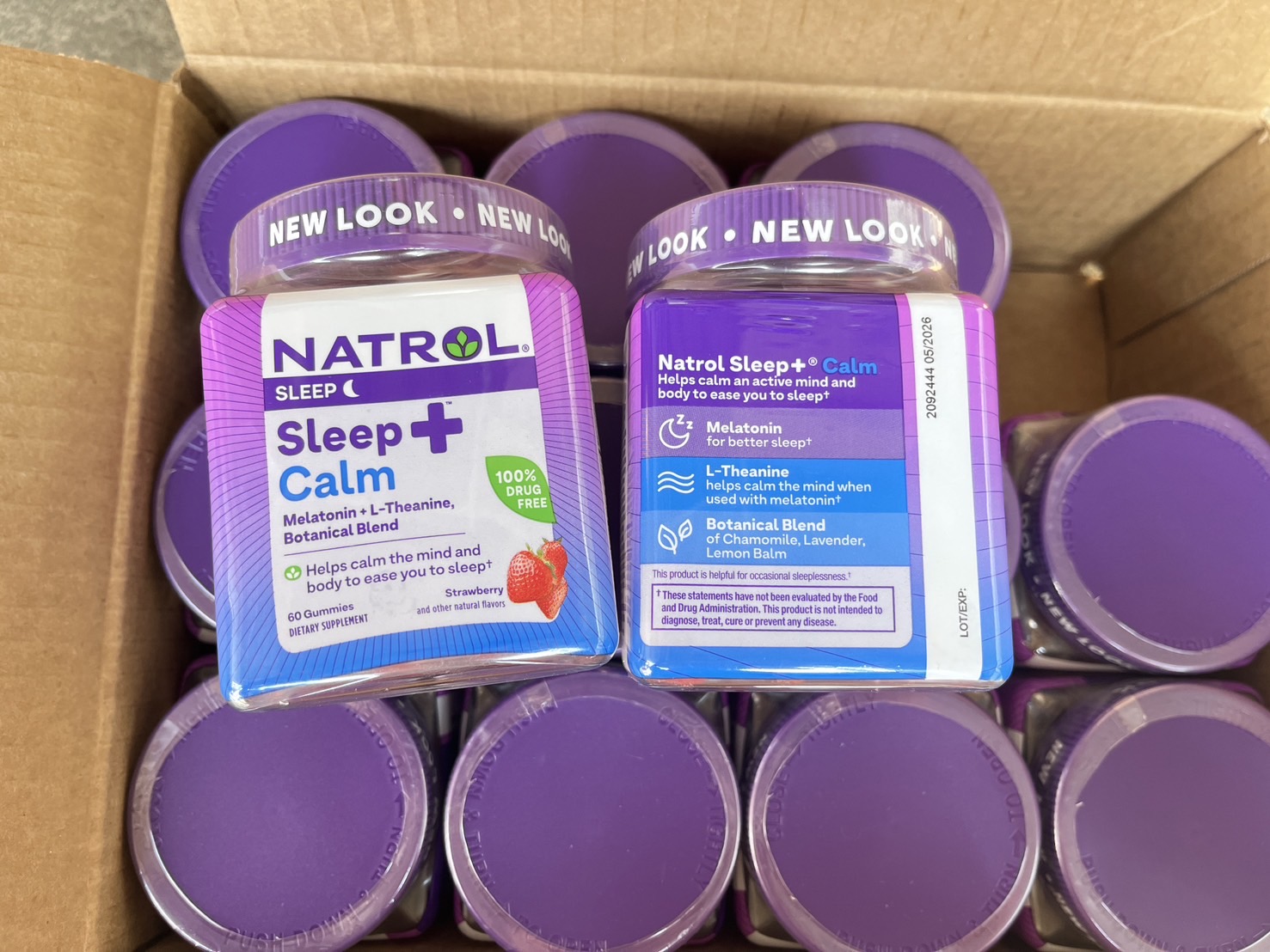 (1กระปุก) Natrol Sleep+ Calm, Melatonin 6mg. and L-Theanine, with Botancial Blend, 100% Drug-Free Sleep Aid Gummies, Gummy, 60 Count เมลาโทนิน 6mg.