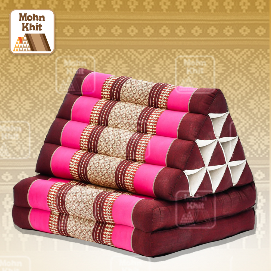 หมอนสามเหลี่ยม10 ช่องติดเบาะ 2 พับ 50x116x38 cm//Tri-angle kapok 100%Traditional Floor Cushions 10 holes with 2 part of mattress.