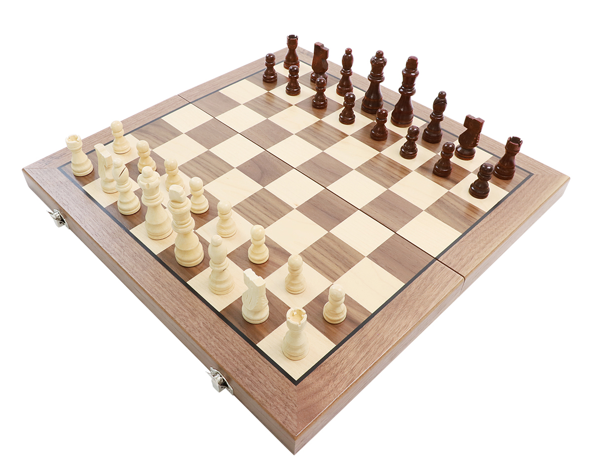 ชุดหมากรุกสากลไม้walnut+maple (แม่เหล็ก) Gold Knight Wooden Chess Set 5