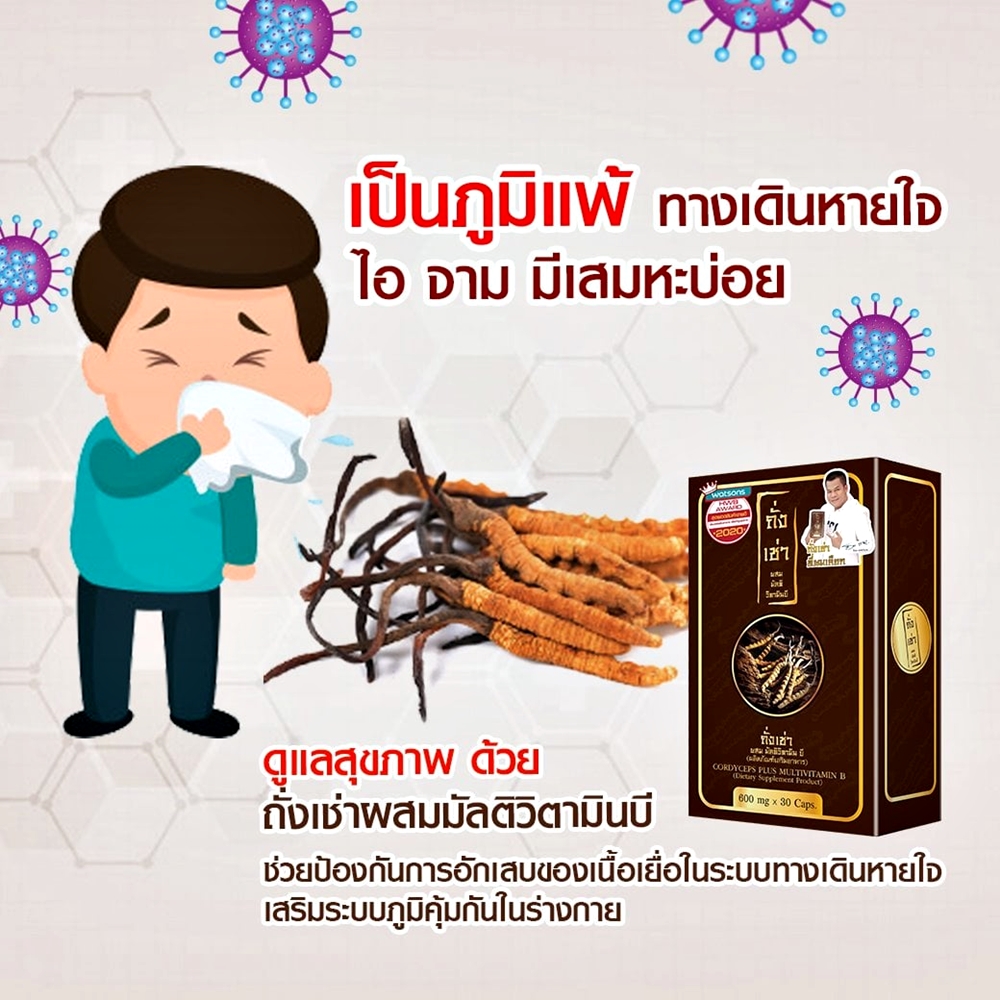 ถั่งเช่าผสมมัลติวิตามินบี ถั่งเช่ายิ่งยงของแท้ เสริมภูมิคุ้มกันให้ร่างกาย (30 แคปซูล)