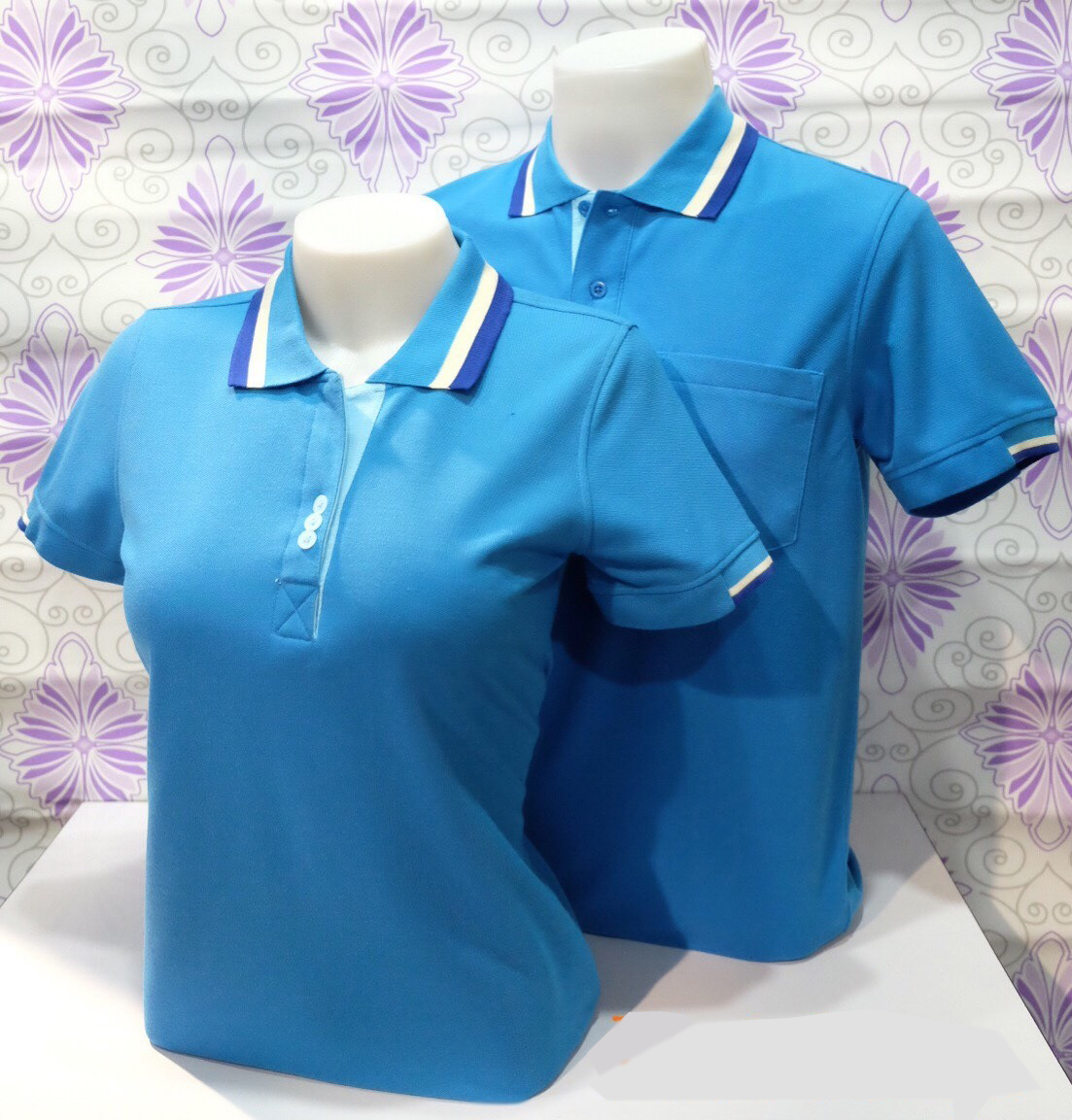 MP POLO เสื้อโปโล เสื้อคอกปก เสื้อยูนิฟอร์ม สีน้ำเงินขลิบขาวกรมท่า