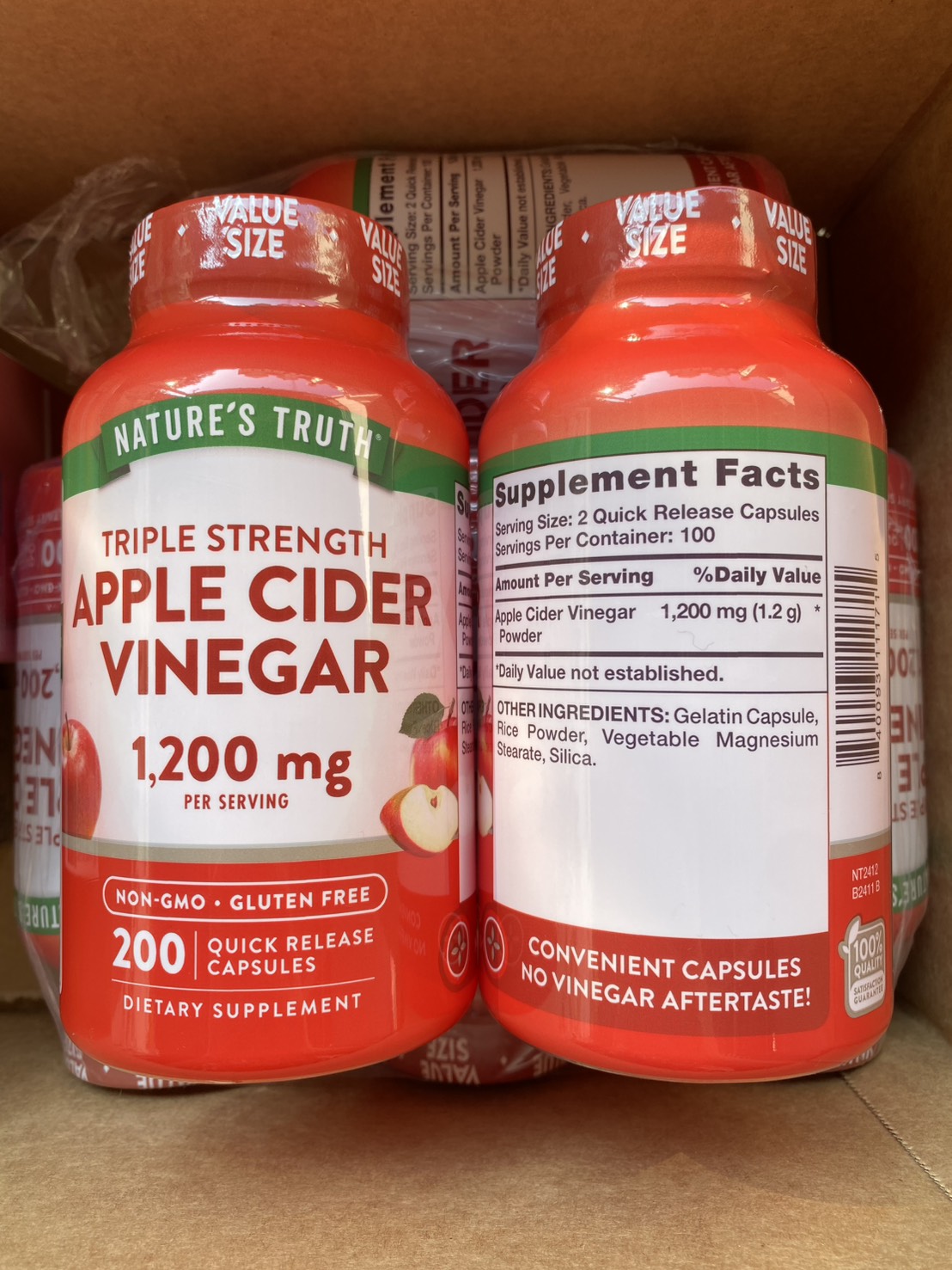 Nature's Truth Apple Cider Vinegar 1200 mg. บรรจุ 200 แคปซูล อาหารเสริม น้ำส้มสายชูหมักจากแอปเปิ้ล (1กระปุก)