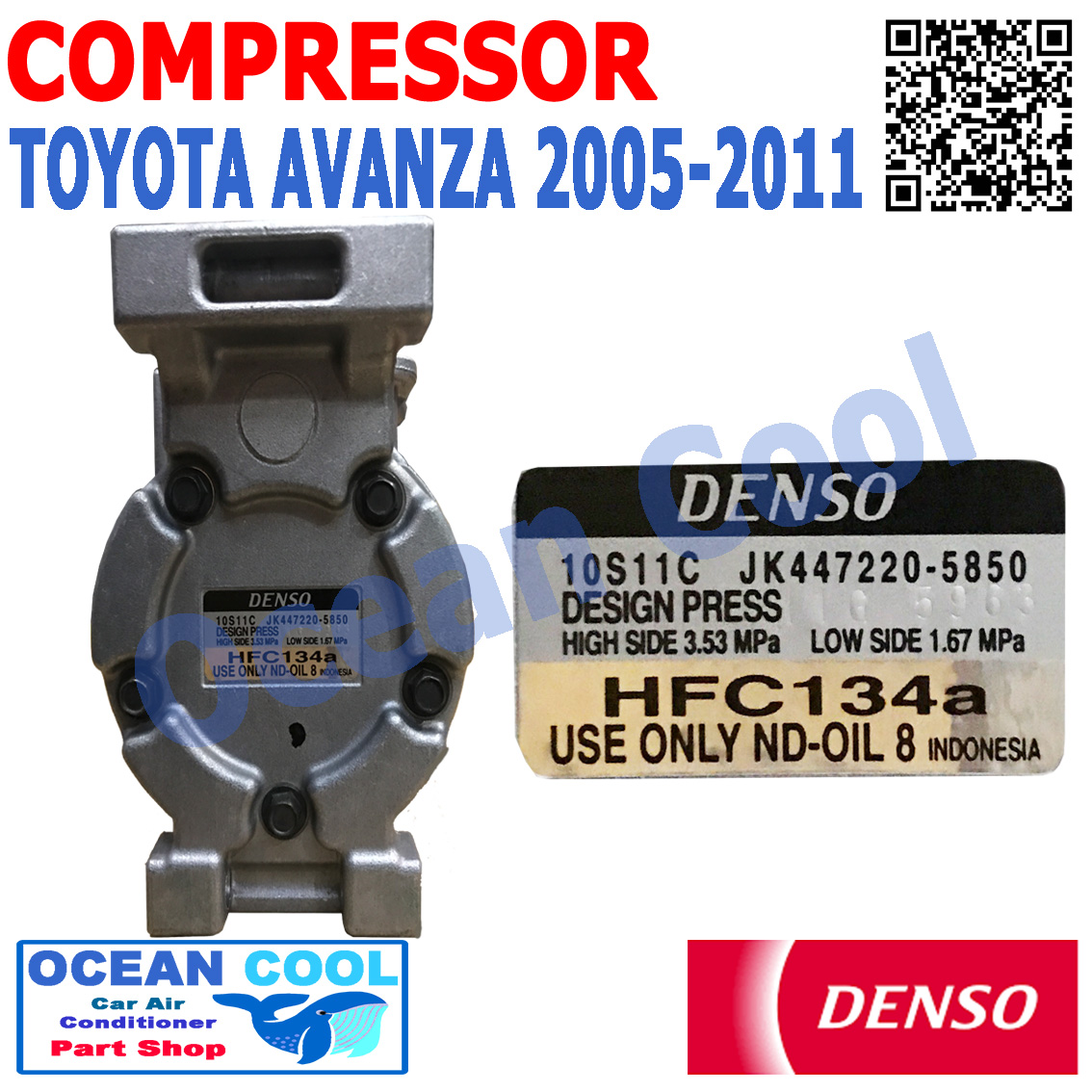 คอมเพรซเซอร์ อแวนซ่า 2005 - 2011 COM0050 DENSO รหัส JK447180-75024D COMPRESSOR TOYOTA AVANZA R134A คอมแอร์รถยนต์ คอม แอร์ คอมเพลสเซอร์ โตโยต้า อะแวนซ่า พ.ศ. 2548 ถึง 2554 อะไหล่ แอร์ รถยนต์