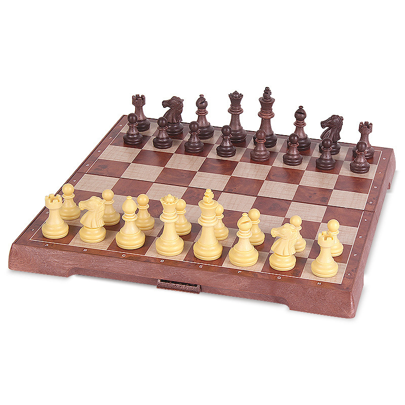 หมากรุกสากลแม่เหล็กพลาสติกลายไม้ Magnetic Chess size M #2656