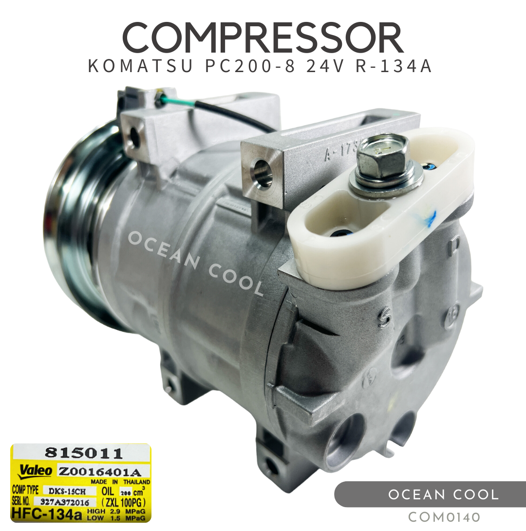 คอมเพรสเซอร์ โคมัตสุ พีซี 200-8 24 โวลต์ พูเล่ 1 ร่องบี รูโต COM0140 VALEO 815011 COMPRESSOR KOMATSU PC200-8 24V B R-134a คอมแอร์ รูหัวสายใหญ่