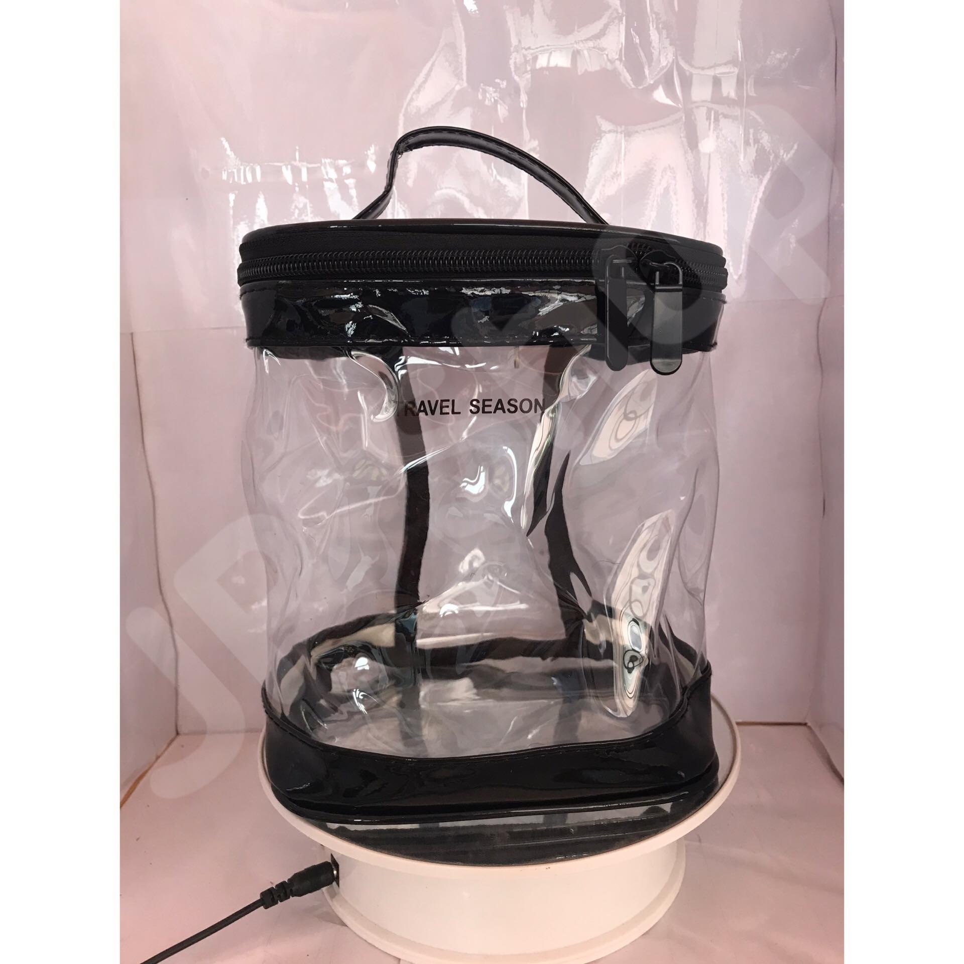 กระเป๋าใส่เครื่องสำอาง ทรงกระบอก สีดำ โปร่งใส ราคา/1 ใบ #0151