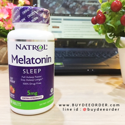 Natrol Melatonin Fast Dissolve Strawberry 5 mg 90 Tablets เมลาโทนินชนิดอม รส Strawberry ละลายเร็ว ช่วยในการนอนหลับพักผ่อน