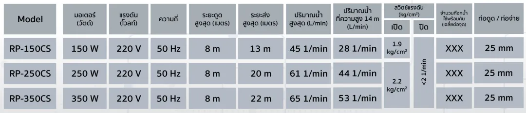 ปั๊มน้ำ RINNAI รินไน RP150CS,250CS,350CS กำลังไฟ 150-350 วัตต์