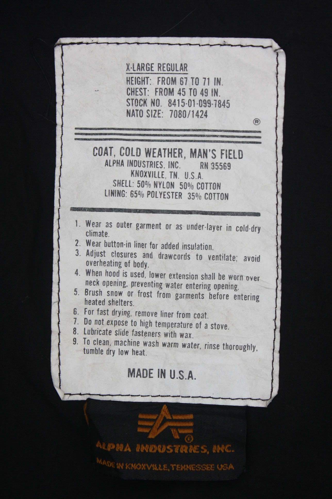 ขายแล้ว เสื้อทหารสหรัฐ M65 สีดำ Alphaindustries USA