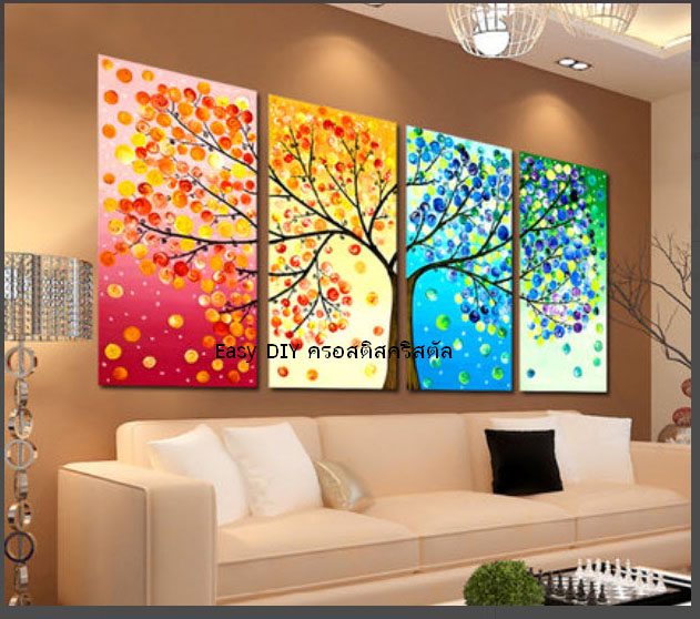 อุปกรณ์งานฝีมือ diy ครอสติสคริสตัลรูปต้นไม้ 4 ฤดู (4รูปต่อเซ็ต)
