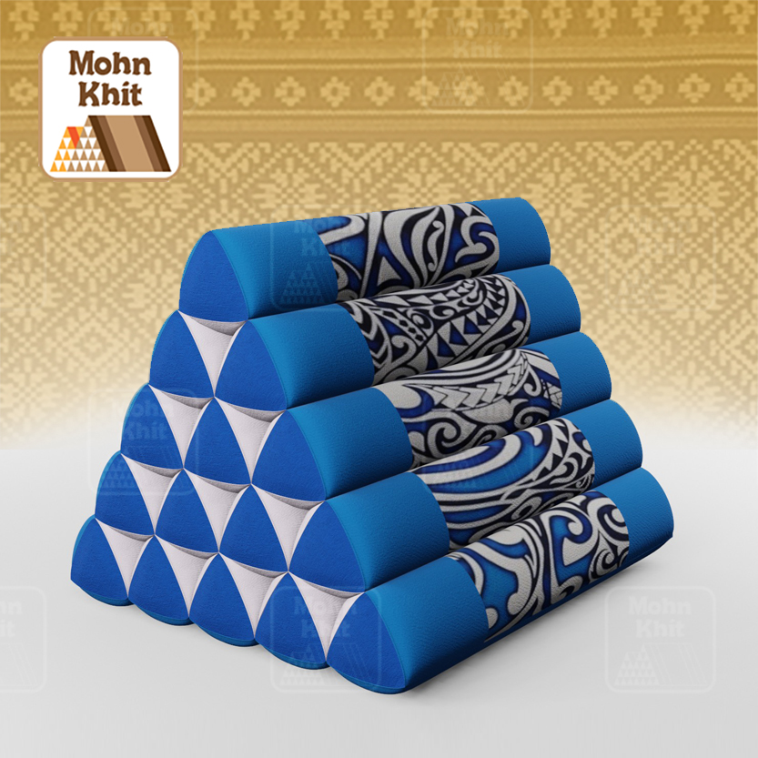 หมอนสามเหลี่ยม15ช่องเดี่ยว ประกบลายDesign 52cmx36cmx32cm// Thai Tri-angle Cotton Design Traditional Floor Cushions.