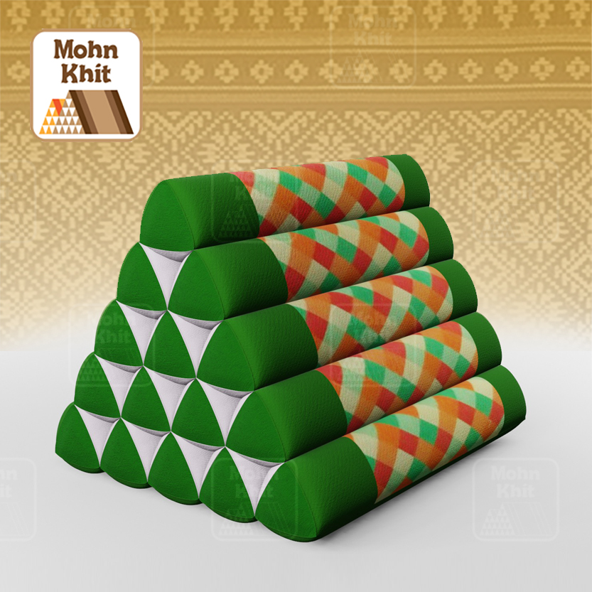 หมอนสามเหลี่ยม15ช่องเดี่ยว ประกบลายDesign 52cmx36cmx32cm// Thai Tri-angle Cotton Design Traditional Floor Cushions .