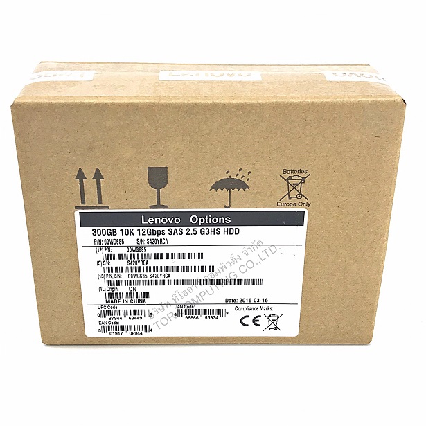 NEW, IBM Lenovo 00WG685 00WG686 [TorCompTH Thailand - ขาย จำหน่าย ราคา] IBM Lenovo 300GB 10K 12Gbps SAS 2.5IN G3HS HDD (NEW)