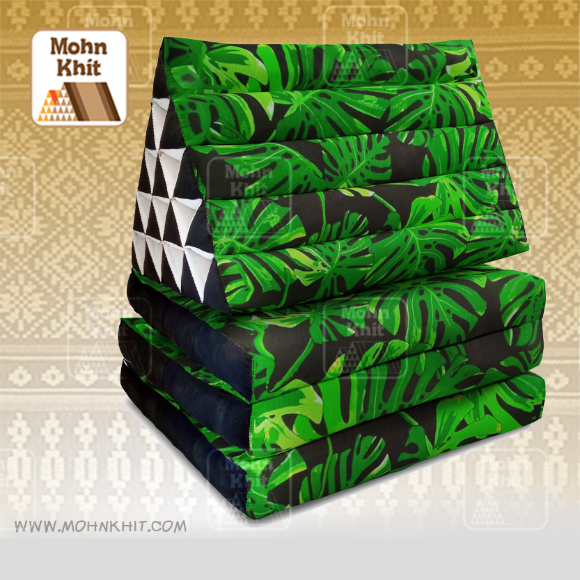 หมอนสามเหลี่ยมลายฮาวาย15 ช่องติดเบาะ3 พับ 57cmx180cmx36cm Tri-angle Cotton kapok 100%Traditional Floor Cushions 15 holes with 3 part of mattress.