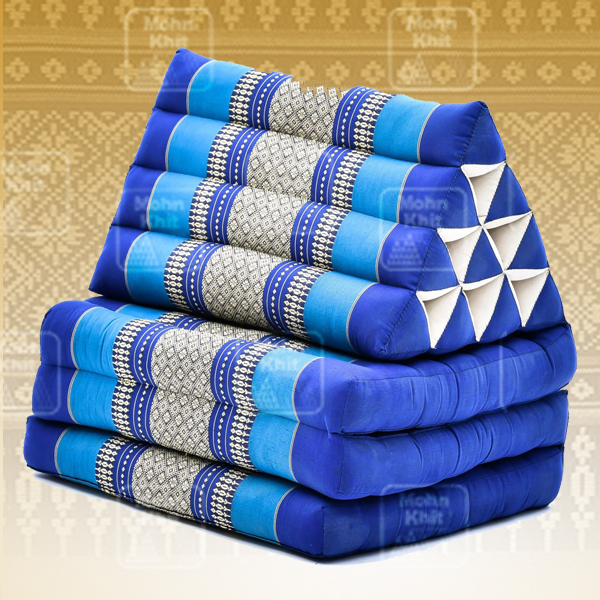 หมอนสามเหลี่ยมฝ้ายขิด 10 ช่องติดเบาะ 3พับ 53x165x30cm// Tri-angle kapok100%Traditional Floor Cushions 10 holes with 3 part of mattress.