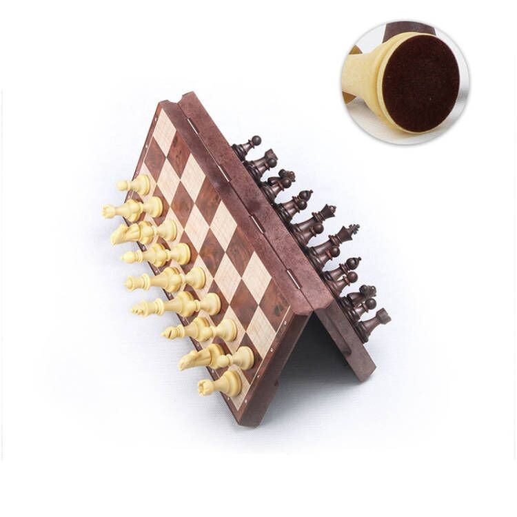 หมากรุกสากลแม่เหล็กพลาสติกลายไม้ Magnetic Chess size M #2656