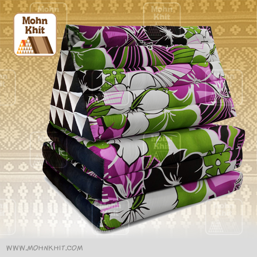 หมอนสามเหลี่ยมลายฮาวาย15 ช่องติดเบาะ3 พับ 57cmx180cmx36cm Tri-angle Cotton kapok 100%Traditional Floor Cushions 15 holes with 3 part of mattress.