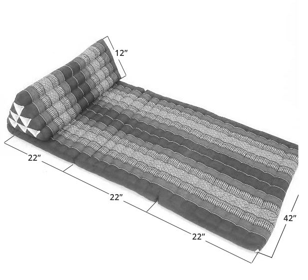 หมอนสามเหลี่ยมใหญ่พิเศษสีฟ้าแดง 10 ช่องติดเบาะ 3 พับ 80x170x38 cm // Large Tri-angle kapok silk 100%Traditional Floor Cushions 10 holes with 3 part of mattress.