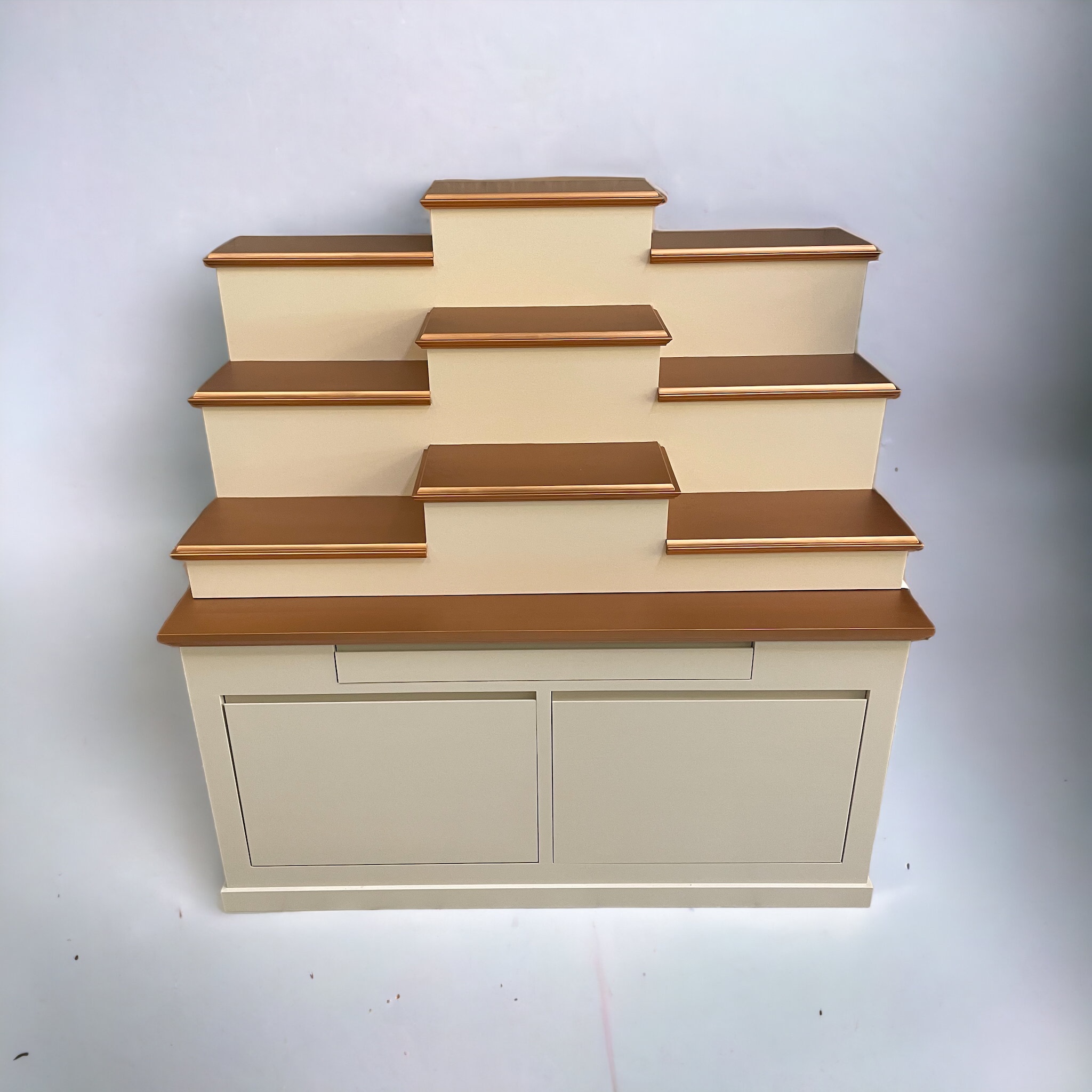 ตู้พระแบบสูง 9x8 โมเดิร์น ขั้นบันได 9 ขั้น สีครีมท็อปพิงค์โกลด์