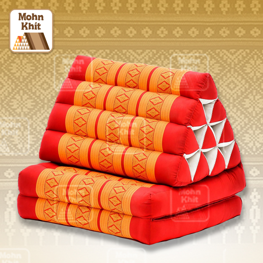 หมอนสามเหลี่ยม10 ช่องติดเบาะ 2 พับ 50x116x38 cm//Tri-angle kapok 100%Traditional Floor Cushions 10 holes with 2 part of mattress.