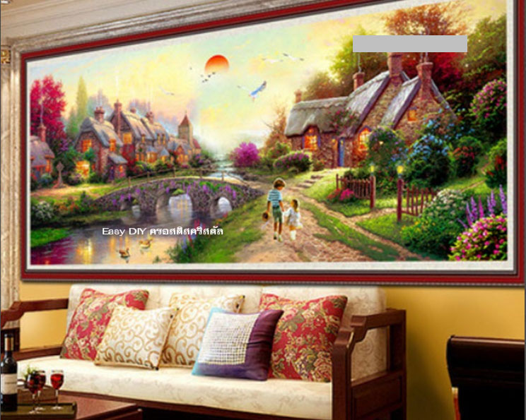 ครอสติสคริสตัลรูปหมู่บ้านสุขสันต์ 2 เพชรเม็ดเหลี่ยมติดเต็มแผ่น