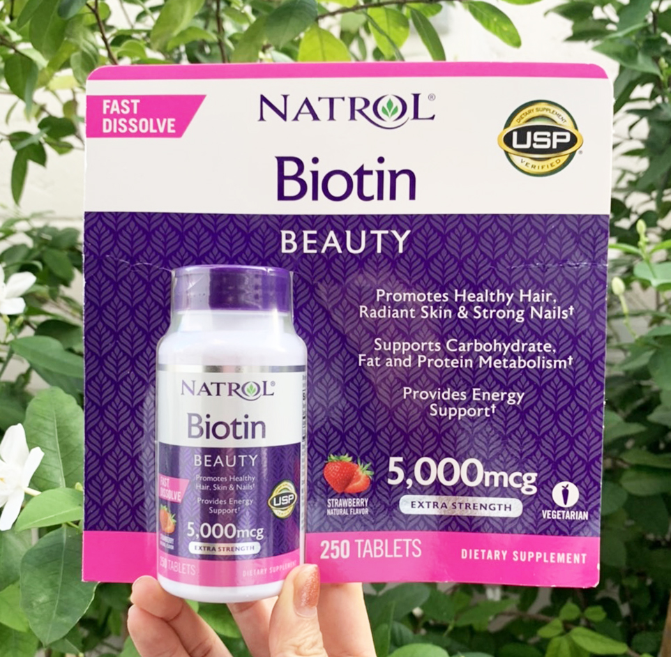 Natrol Biotin Strawberry Flavor 5,000 mcg. (250Tablets) ไบโอติน เม็ดอมรสสตรอเบอร์รี่