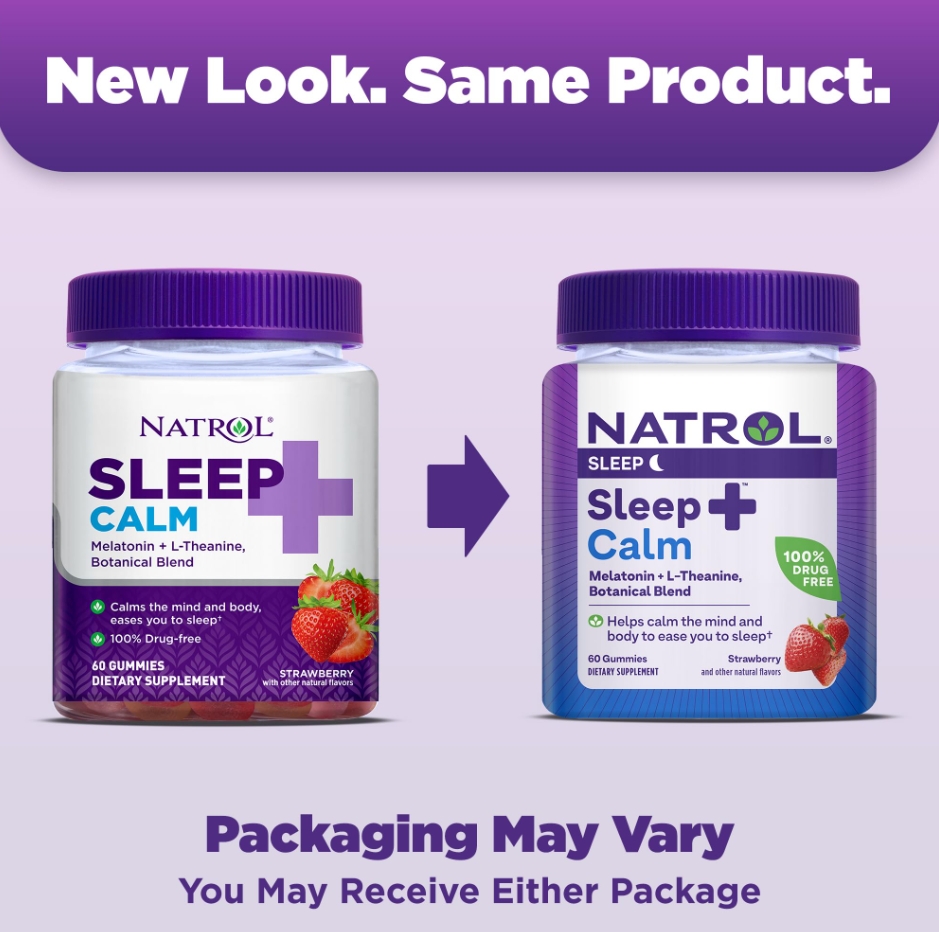 (1กระปุก) Natrol Sleep+ Calm, Melatonin 6mg. and L-Theanine, with Botancial Blend, 100% Drug-Free Sleep Aid Gummies, Gummy, 60 Count เมลาโทนิน 6mg.