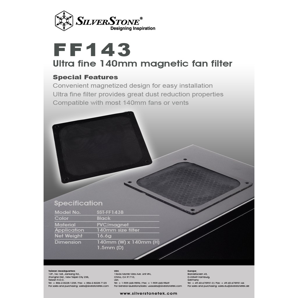 [CoolBlasterThai] SilverStone Ultra Fine Fan Filter 140 mm. Magnet (F143W)