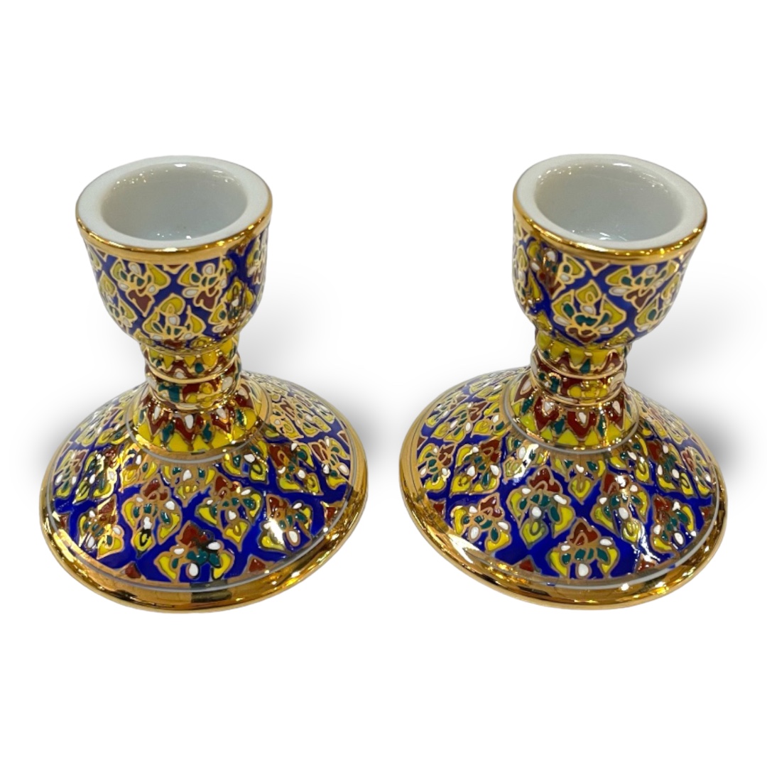 ชุดเบญจรงค์ สีน้ำเงินทอง ขนาด 8 นิ้ว