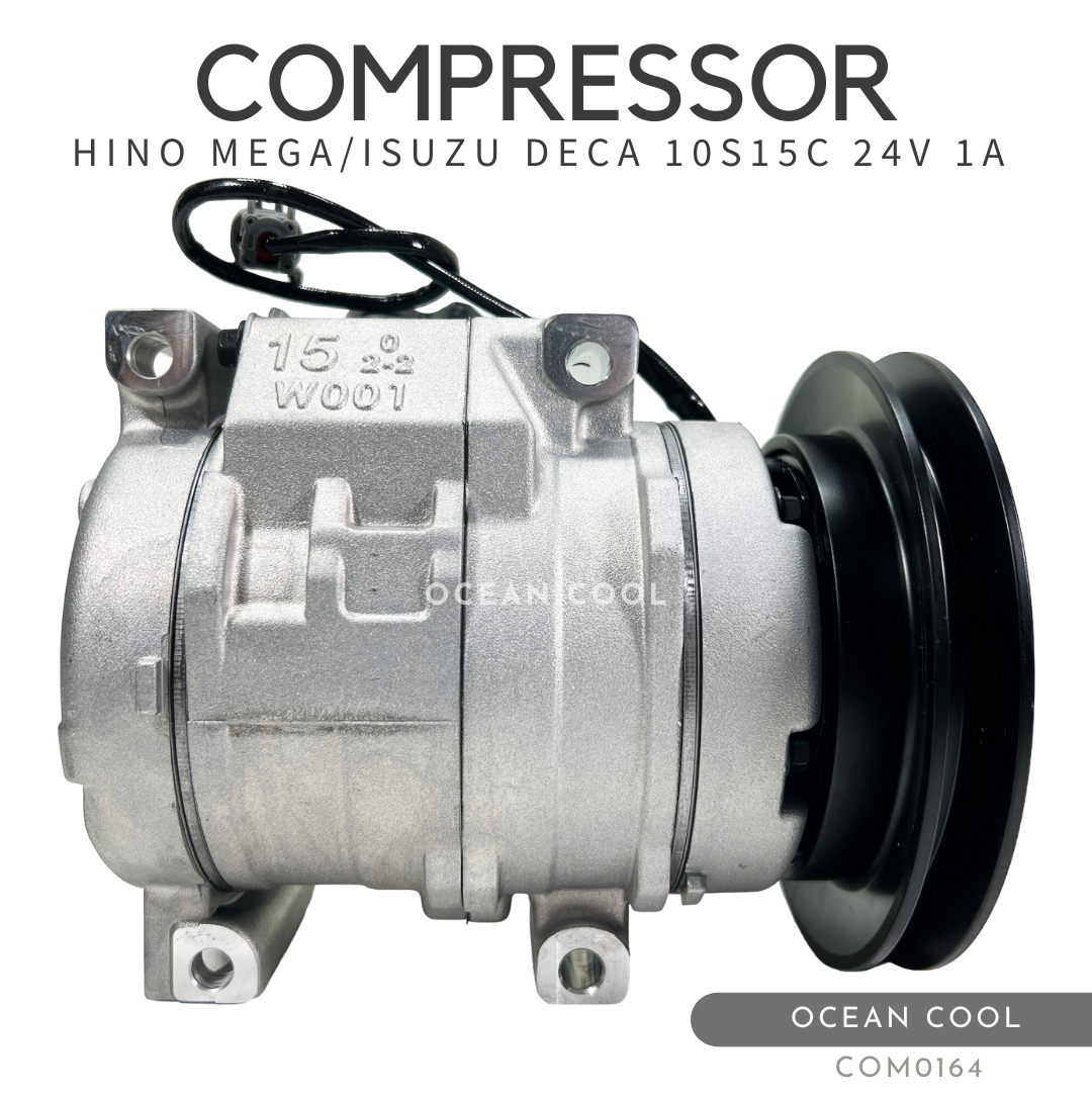 คอมเพรสเซอร์ ฮีโน่ เมก้า , อีซูซุ เดก้า 10S15C ร่องเอ 24 โวลต์ ออกขวา - ขาตรง COM0164 COMPRESSOR HINO MEGA , ISUZU DECA 10S15C 1A 24V คอมแอร์