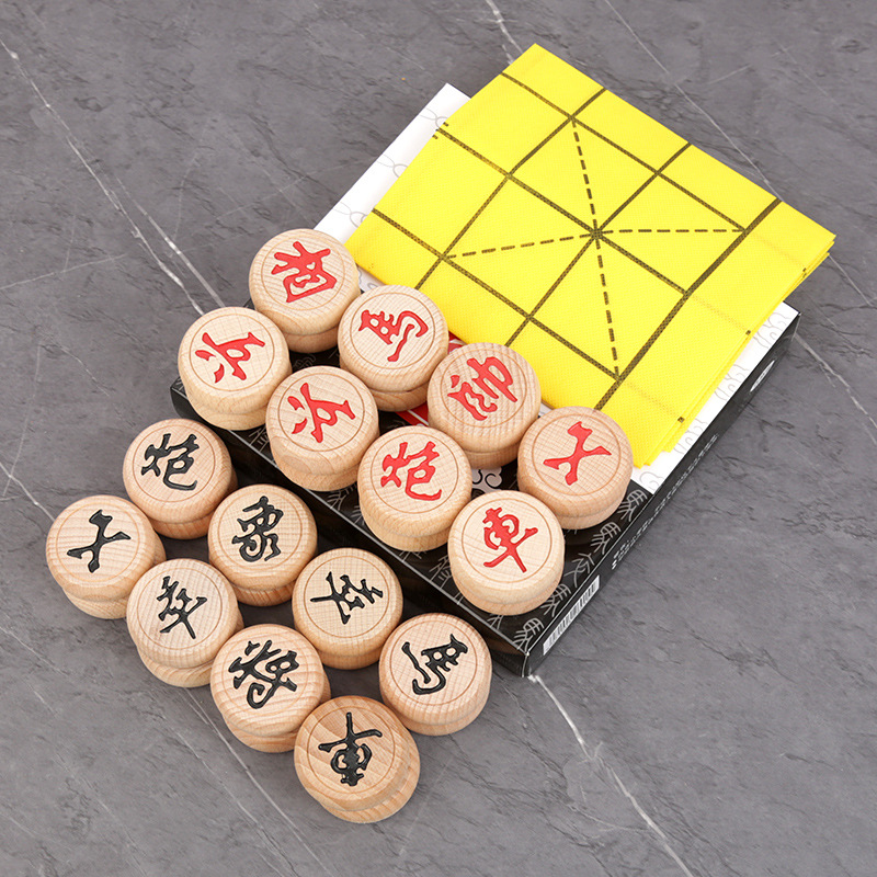 ตัวหมากรุกจีนไม้บีช Beech Wood Chinese Chess (รุ่น Black Dragon)