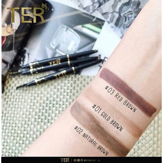 แท้พร้อมส่ง‣ TER Masterpiece 3D Waterproof Auto Eyebrow Pencil ดินสอเขียนคิ้ว เฑอ มาสเตอร์พีส ทรีดี วอเทอร์พรูฟ ออโต้ อายเบรา เพ็นซิล