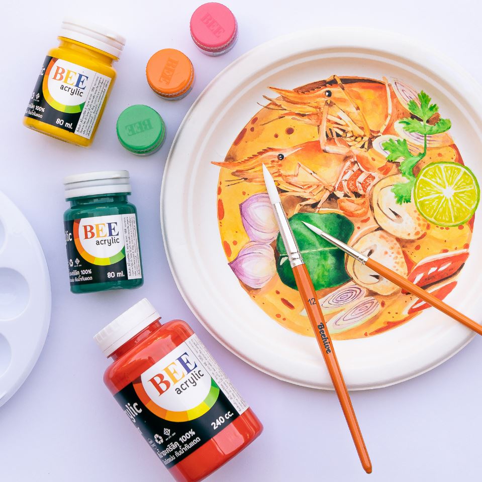 สีอะคริลิค BEE ขวดปั้ม 500 มล. กันน้ำ สีด้าน Acrylic Color