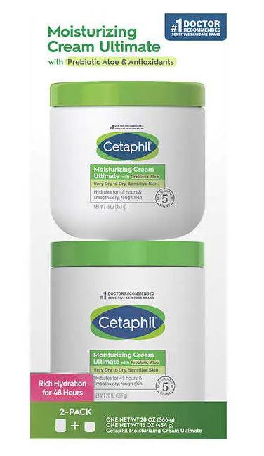 เซต 2 กระปุก Cetaphil Moisturizing Cream For Dry,Sensitive Skin 453g + 566g ผลิตภัณฑ์บำรุงผิวหน้าและผิวกาย