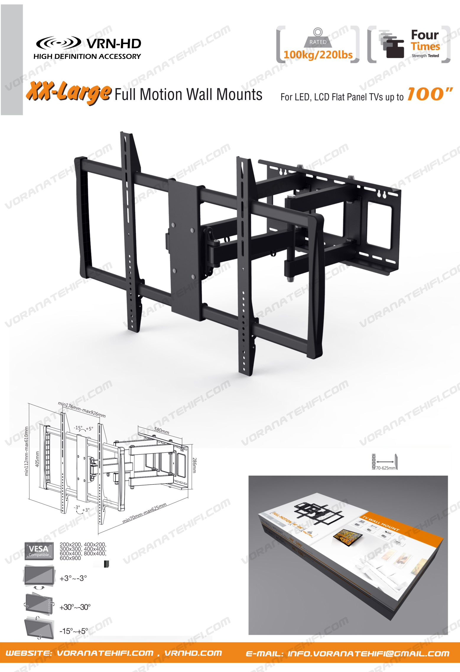 KRAKEN XX-Large ขาแขวนทีวี/จอ Interactive 60"-100" Slim Design Heavy-Duty Full-motion TV Wall Mounts, Max VESA 900x600 mm., Weight Capacity 80 kg./ รับประกันคุณภาพ 3 ปี