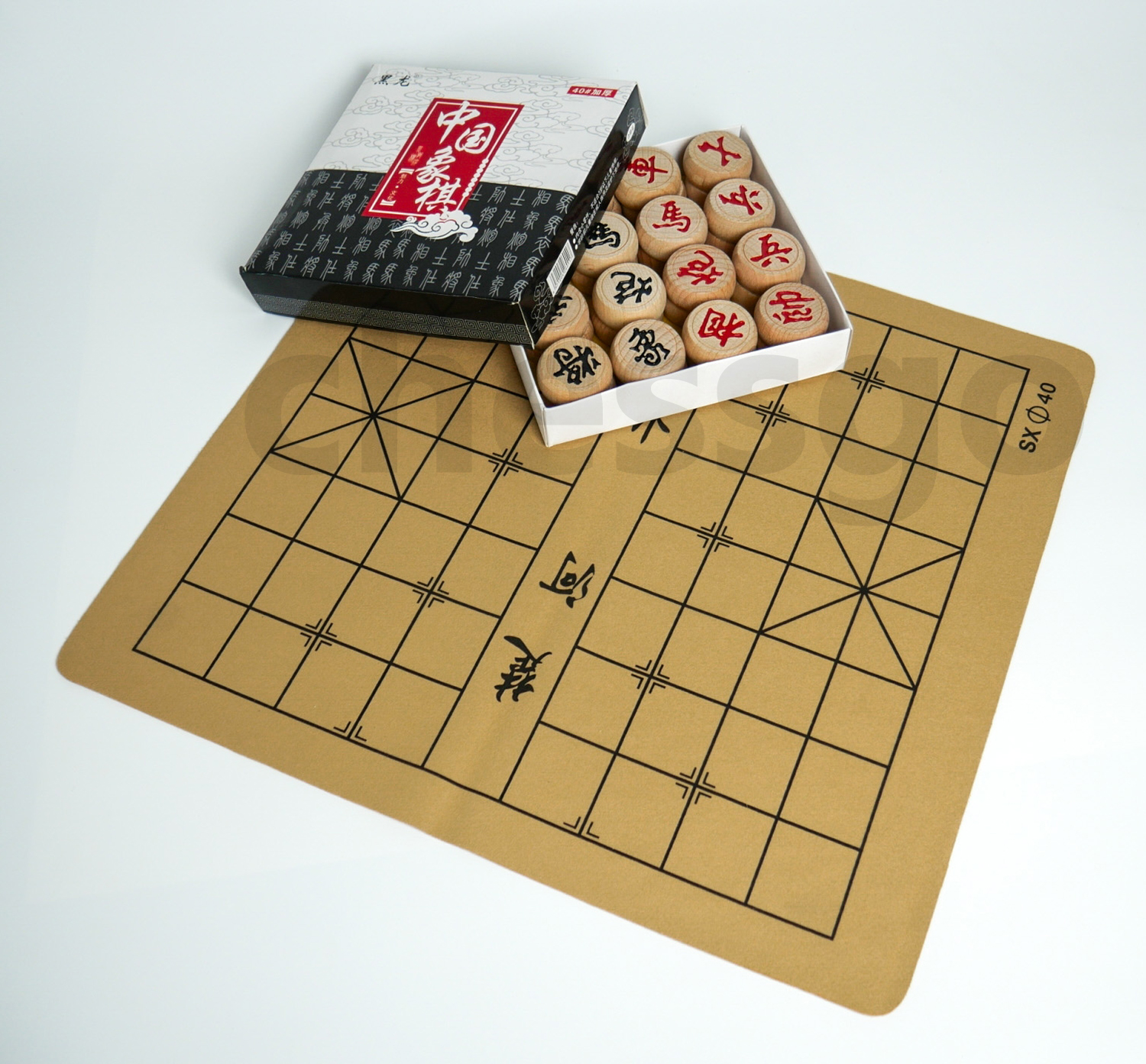 ชุดหมากรุกจีน(กระดานหนัง+ตัวไม้บีช)