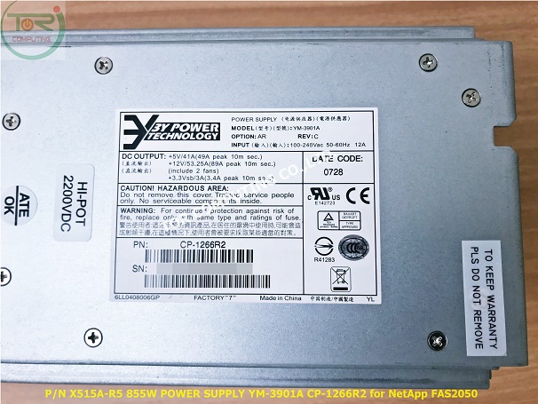 REF, NetApp X515A-R5 [TorCompTH - ขาย จำหน่าย ราคา] NetApp 855W POWER SUPPLY YM-3901A CP-1266R2 for NetApp FAS2050