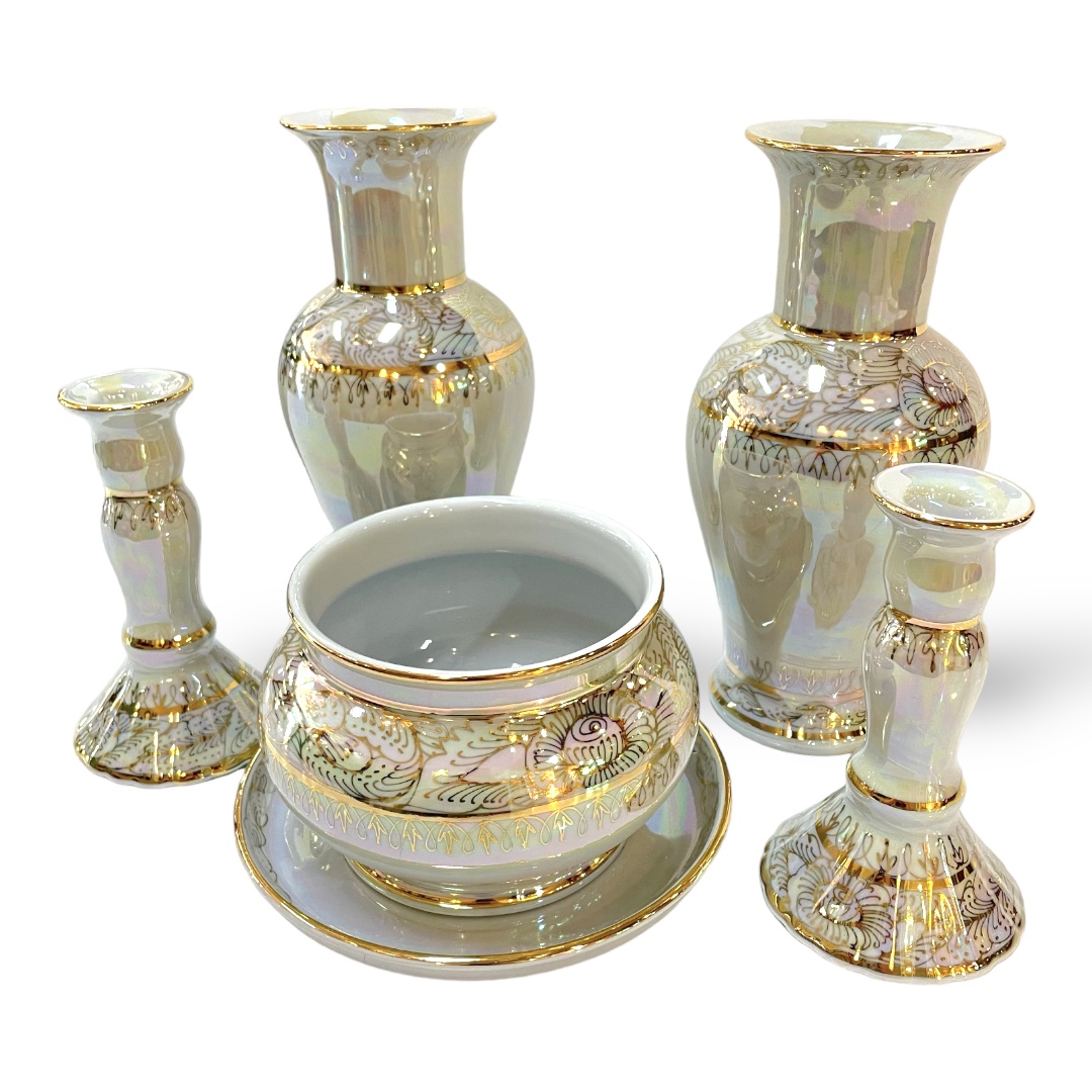 ชุดเบญจรงค์ สีขาวมุก ขนาด 10 นิ้ว