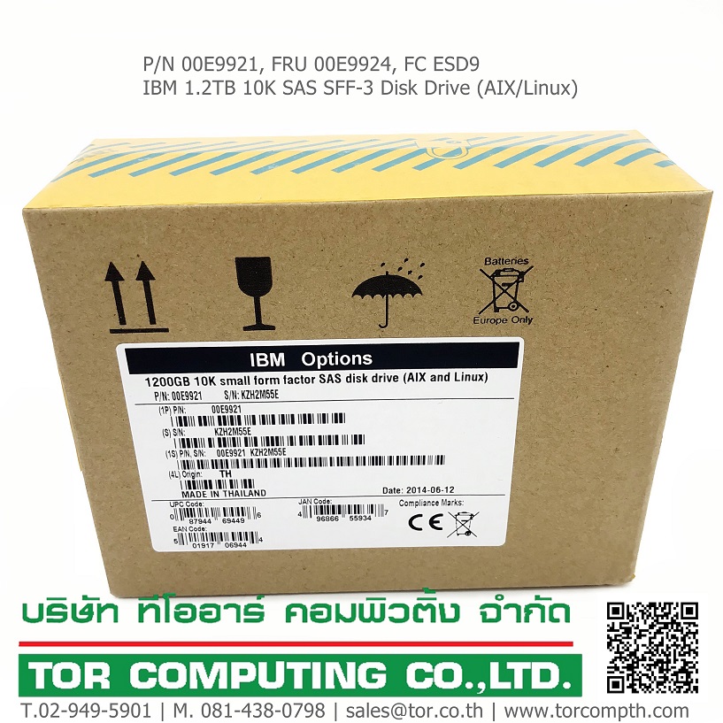 IBM 00E9921, 00E9924, FC#ESD9 [TorCompTH Thailand ขาย จำหน่าย ราคา] IBM 1.2TB 10K SAS SFF-3 Disk Drive (AIX/Linux) for Power8 S822