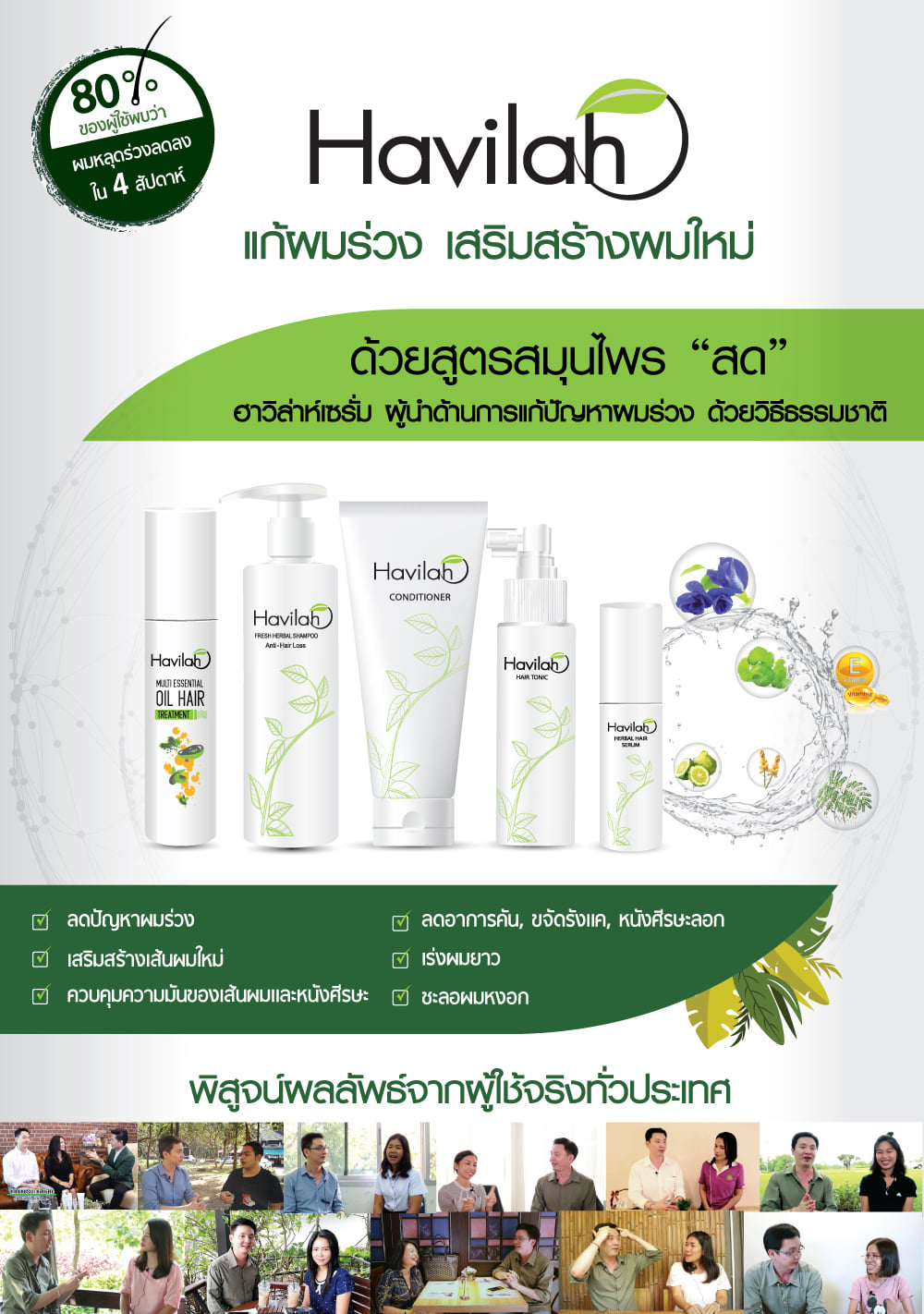 Havilah แชมพูแก้ผมร่วง แชมพูลดผมร่วง คนที่ผมบางกลางหัว ผมบางมาก ต้องลอง