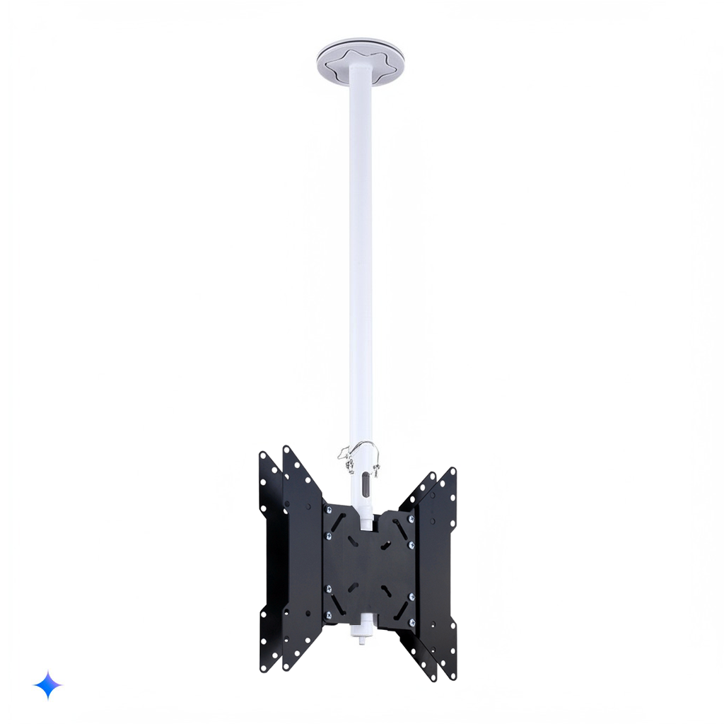 C400D2-W (ท่อขาว) Dual-Zone Ceiling Mounts for Flat panel TV & Commercial Signage ขาแขวนทีวี ติดเพดานขนาด 37"- 60" x2จอ (ไม่ก้ม-เงย), Max VESA 400 x 400mm., Weight Capacity 50 Kg. สำเนา