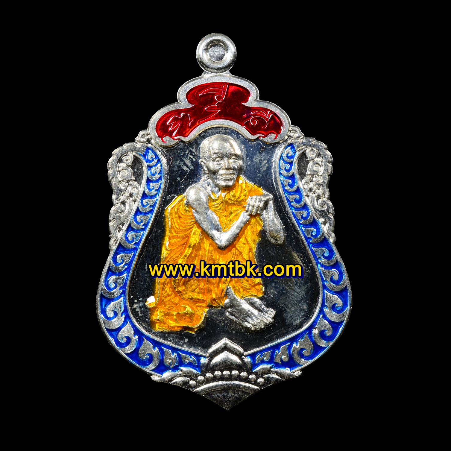 (โชว์) เหรียญเสมาบูชาครู หลวงปู่สรวง ด้านหลังหลวงปู่ข้าวแห้ง วัดตาปันศรัทธาธรรม จ.สุรินทร์ เนื้อเงิน ลงยา3สี ขนาดห้อยคอ รุ่น บูชาครูเศรษฐีรับทรัพย์