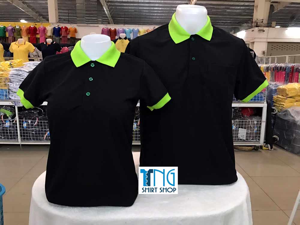 PLC Premium TC PLC POLO เสื้อโปโล เสื้อคอปก ยูนิฟอร์ม สีดำปกเขียว