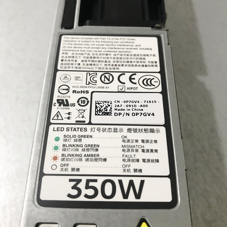 REF, Dell 0P7GV4 P7GV4 09WR03 9WR03 L350E-S1 [TorCompTH Thailand - ขาย จำหน่าย ราคา] Dell 350W 80+ Power Supply for PowerEdge R320, R420, R340